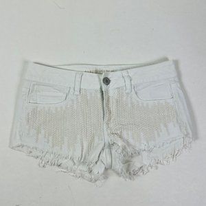 American Eagle Cut Off Booty Womens Shorts Size 2 White Stretch Sequins